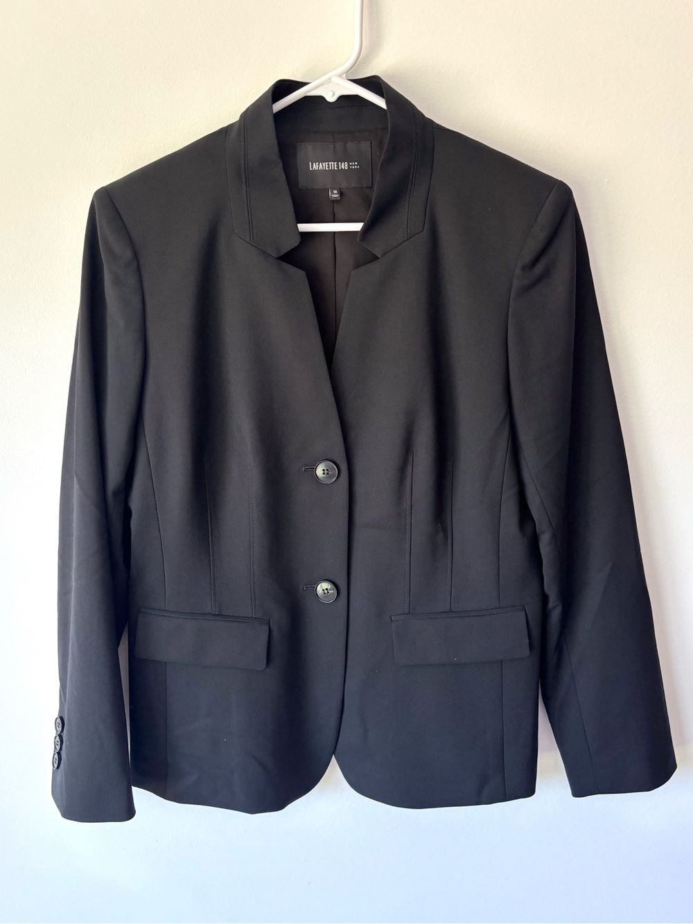 Lafayette 148 New York Black Blazer Virgin Wool Button Front Professional Office